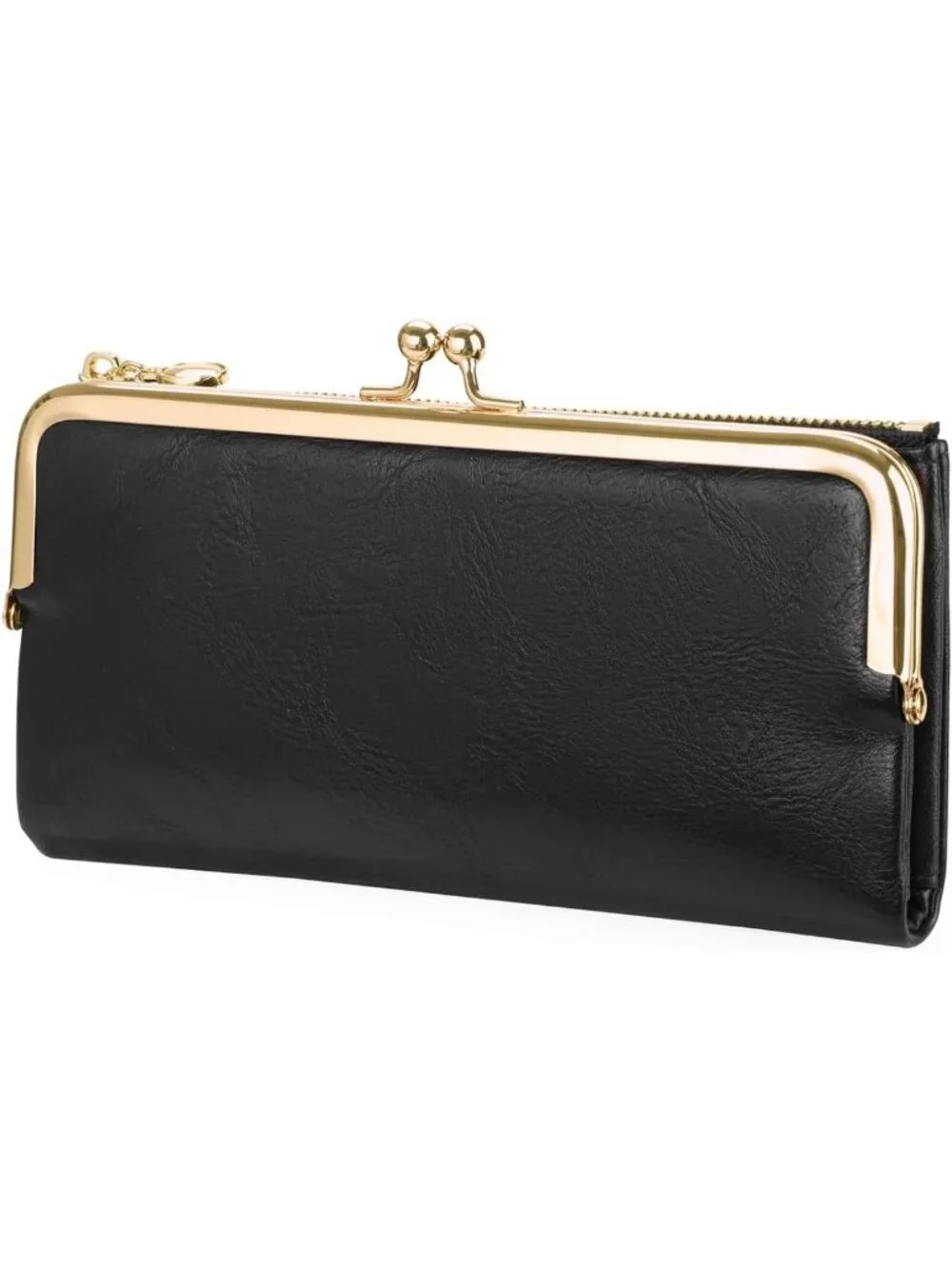 Vintage Leather Bifold Wallet for Women | Kiss Lock Clutch Purse & Card Holder